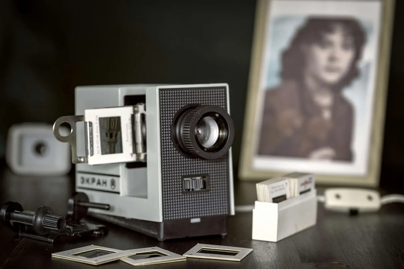 Photo slides and negatives held up to the light